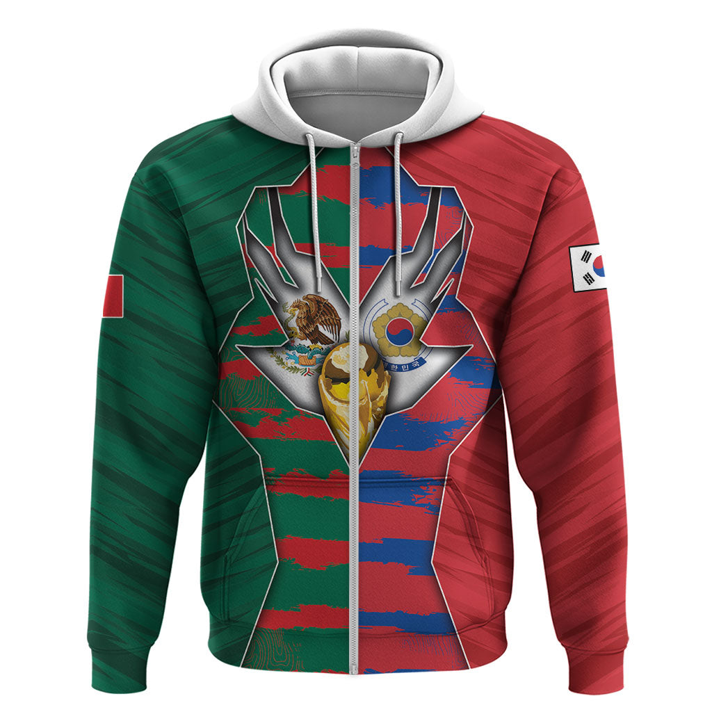 Custom Mexico And Korean Football Hoodie Split Flag Golden Trophy Grunge
