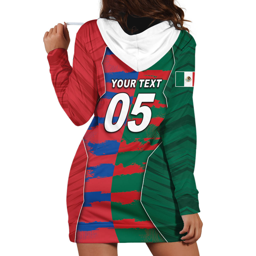 Custom Mexico And Korean Football Hoodie Dress Split Flag Golden Trophy Grunge