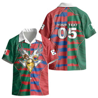 Custom Mexico And Korean Football Kid Hawaiian Shirt Split Flag Golden Trophy Grunge DT05