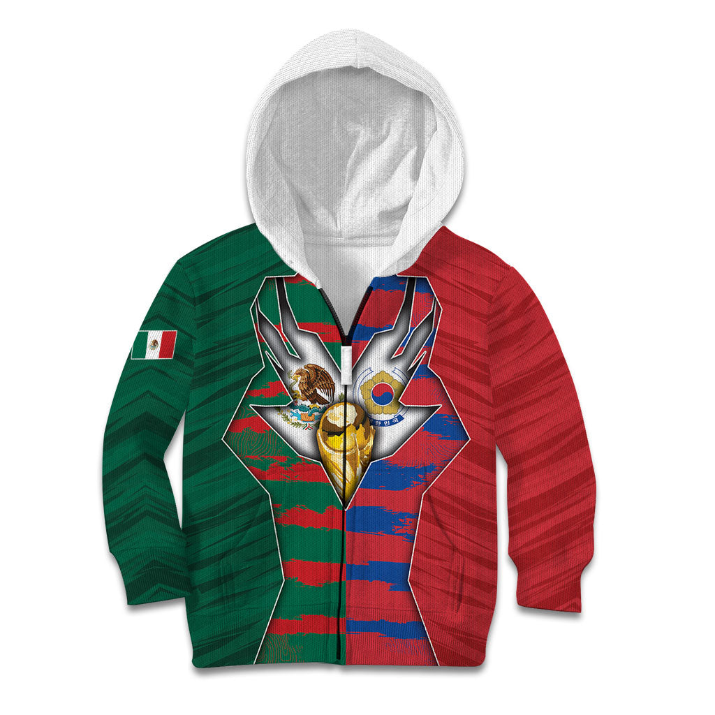 Custom Mexico And Korean Football Kid Hoodie Split Flag Golden Trophy Grunge