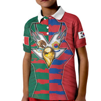 Custom Mexico And Korean Football Kid Polo Shirt Split Flag Golden Trophy Grunge