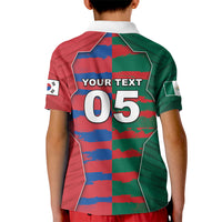 Custom Mexico And Korean Football Kid Polo Shirt Split Flag Golden Trophy Grunge