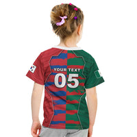 Custom Mexico And Korean Football Kid T Shirt Split Flag Golden Trophy Grunge