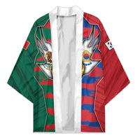Custom Mexico And Korean Football Kimono Split Flag Golden Trophy Grunge