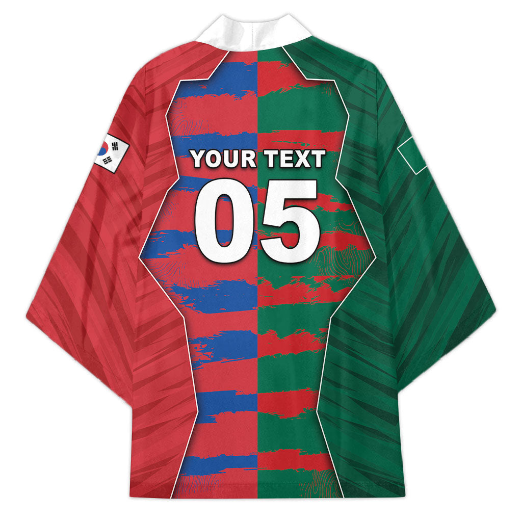 Custom Mexico And Korean Football Kimono Split Flag Golden Trophy Grunge