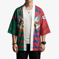 Custom Mexico And Korean Football Kimono Split Flag Golden Trophy Grunge