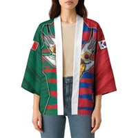 Custom Mexico And Korean Football Kimono Split Flag Golden Trophy Grunge