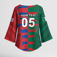 Custom Mexico And Korean Football Kimono Sleeve Blouse Split Flag Golden Trophy Grunge