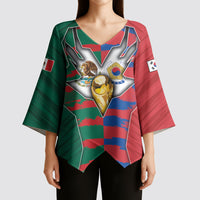 Custom Mexico And Korean Football Kimono Sleeve Blouse Split Flag Golden Trophy Grunge