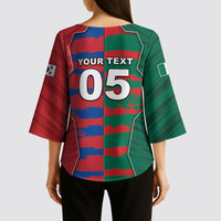 Custom Mexico And Korean Football Kimono Sleeve Blouse Split Flag Golden Trophy Grunge