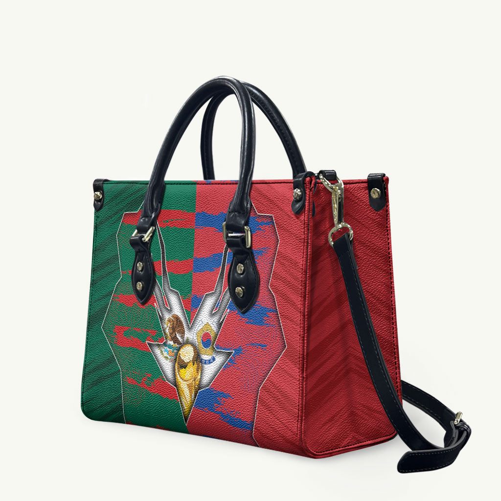 Mexico And Korean Football Leather Bag Split Flag Golden Trophy Grunge
