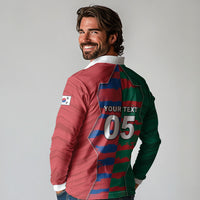 Custom Mexico And Korean Football Long Sleeve Polo Shirt Split Flag Golden Trophy Grunge