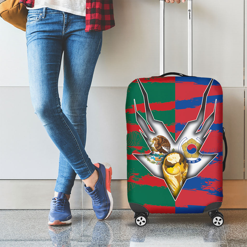 Mexico And Korean Football Luggage Cover Split Flag Golden Trophy Grunge