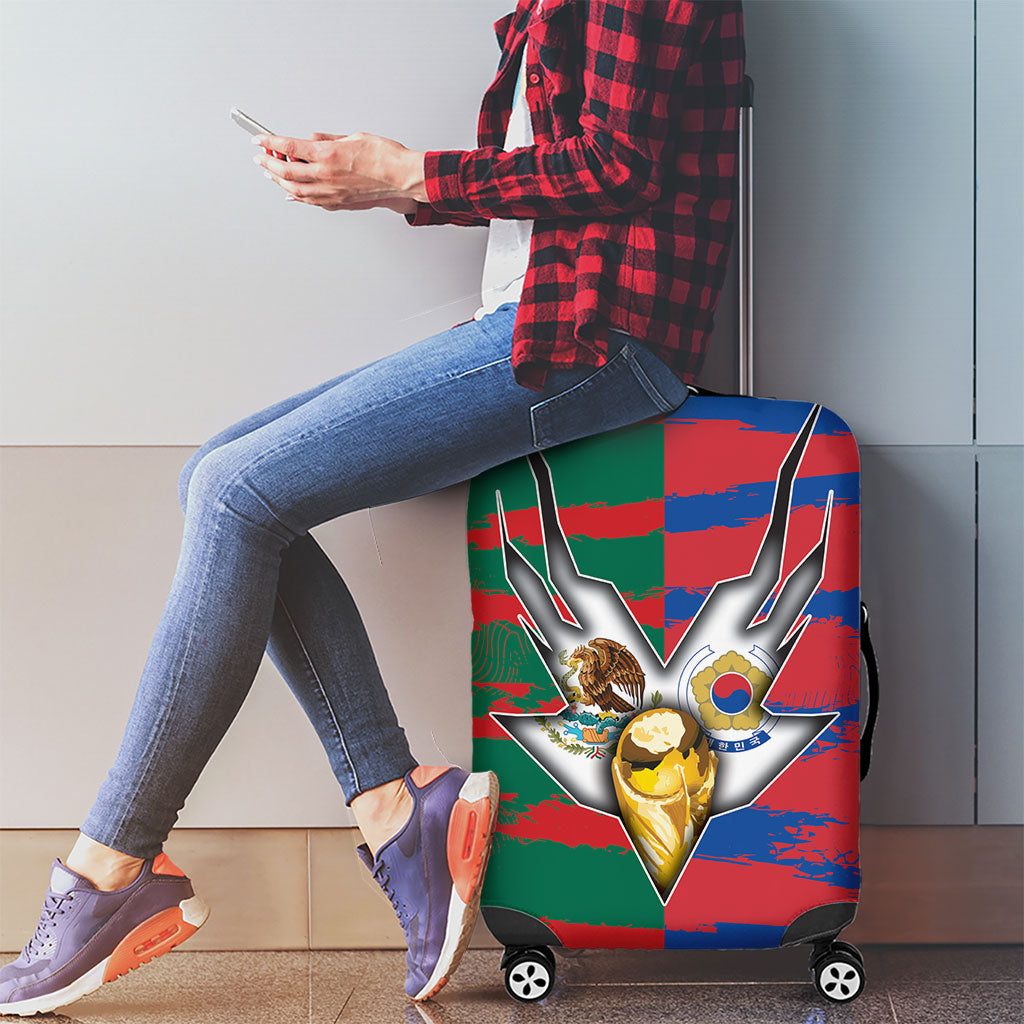 Mexico And Korean Football Luggage Cover Split Flag Golden Trophy Grunge