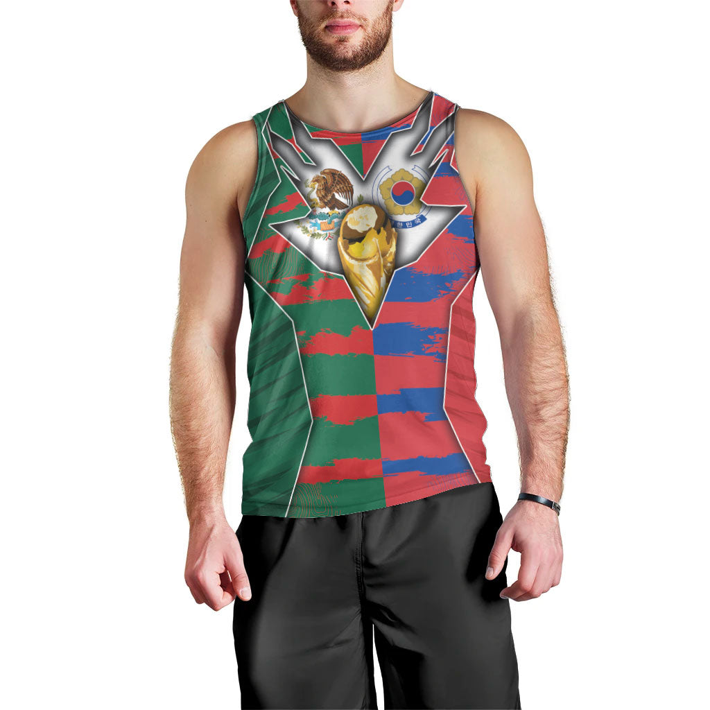Custom Mexico And Korean Football Men Tank Top Split Flag Golden Trophy Grunge