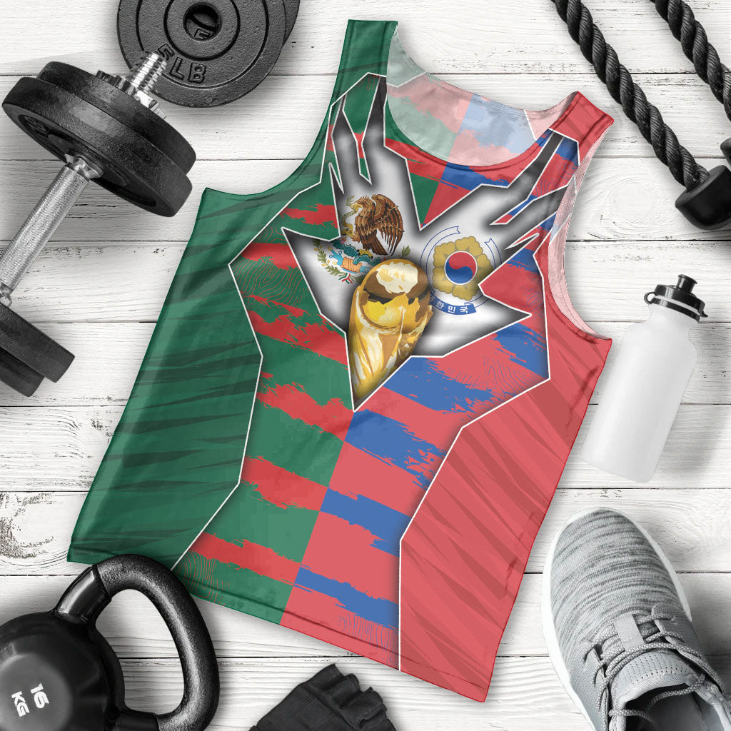 Custom Mexico And Korean Football Men Tank Top Split Flag Golden Trophy Grunge