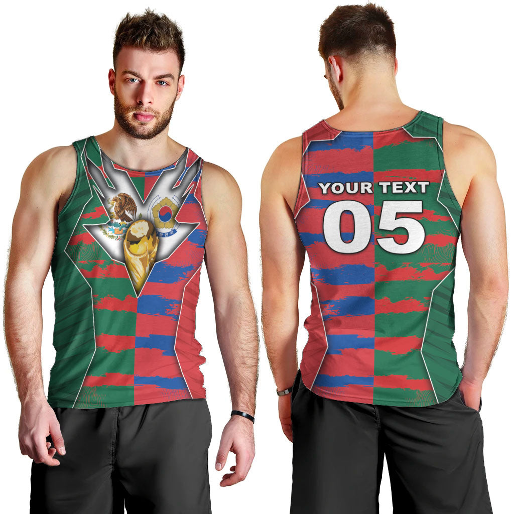 Custom Mexico And Korean Football Men Tank Top Split Flag Golden Trophy Grunge