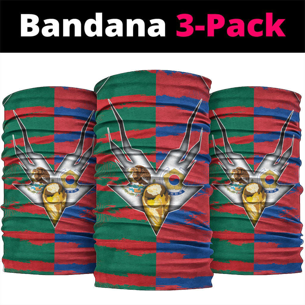 Mexico And Korean Football Neck Gaiter Split Flag Golden Trophy Grunge