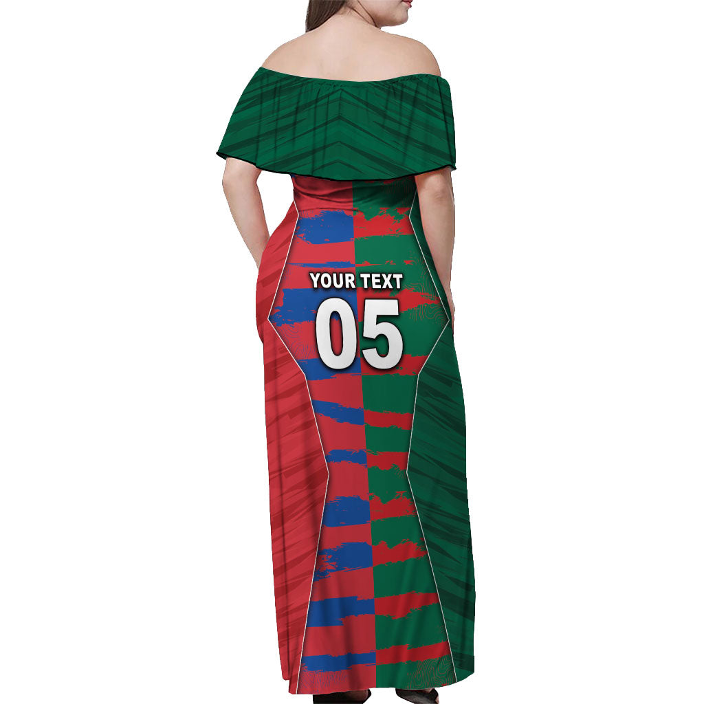 Custom Mexico And Korean Football Off Shoulder Maxi Dress Split Flag Golden Trophy Grunge