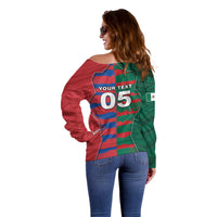 Custom Mexico And Korean Football Off Shoulder Sweater Split Flag Golden Trophy Grunge