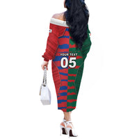 Custom Mexico And Korean Football Off The Shoulder Long Sleeve Dress Split Flag Golden Trophy Grunge