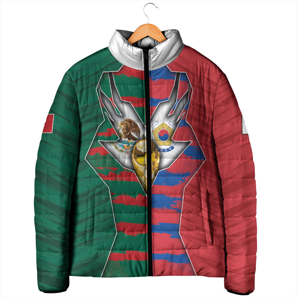 Custom Mexico And Korean Football Padded Jacket Split Flag Golden Trophy Grunge