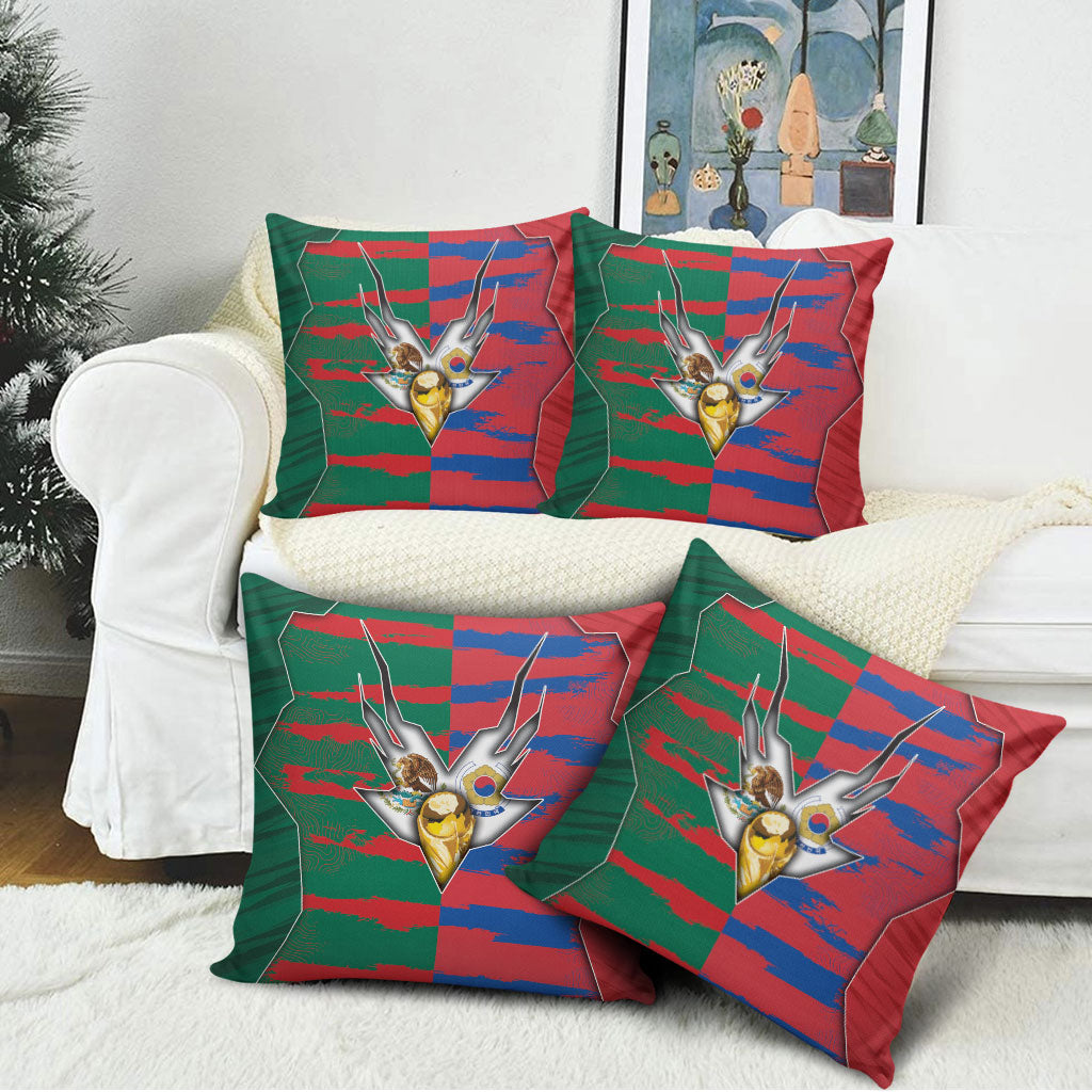 Mexico And Korean Football Pillow Cover Split Flag Golden Trophy Grunge