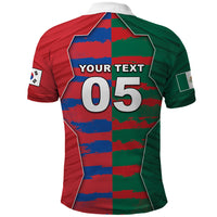 Custom Mexico And Korean Football Polo Shirt Split Flag Golden Trophy Grunge