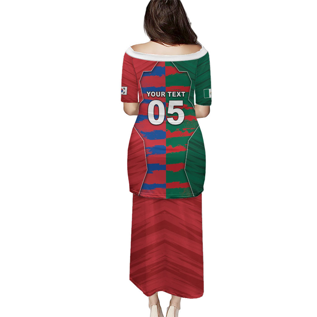Custom Mexico And Korean Football Puletasi Split Flag Golden Trophy Grunge