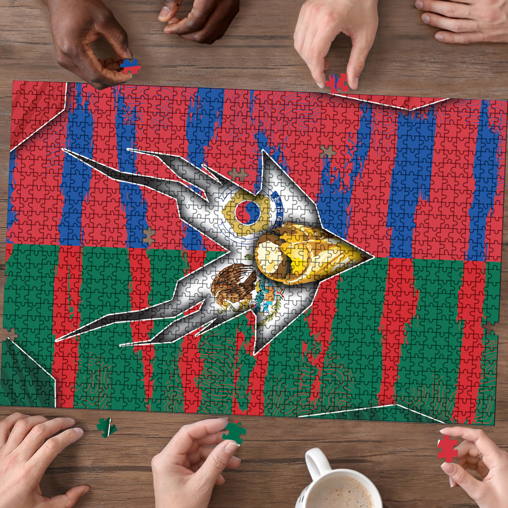 Mexico And Korean Football Puzzle Split Flag Golden Trophy Grunge