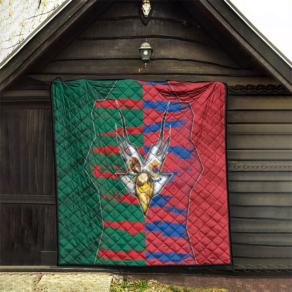 Mexico And Korean Football Quilt Split Flag Golden Trophy Grunge