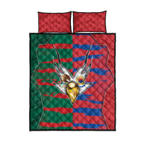 Mexico And Korean Football Quilt Bed Set Split Flag Golden Trophy Grunge