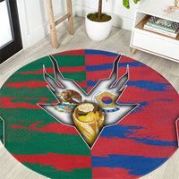 Mexico And Korean Football Round Carpet Split Flag Golden Trophy Grunge