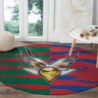 Mexico And Korean Football Round Carpet Split Flag Golden Trophy Grunge