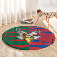 Mexico And Korean Football Round Carpet Split Flag Golden Trophy Grunge