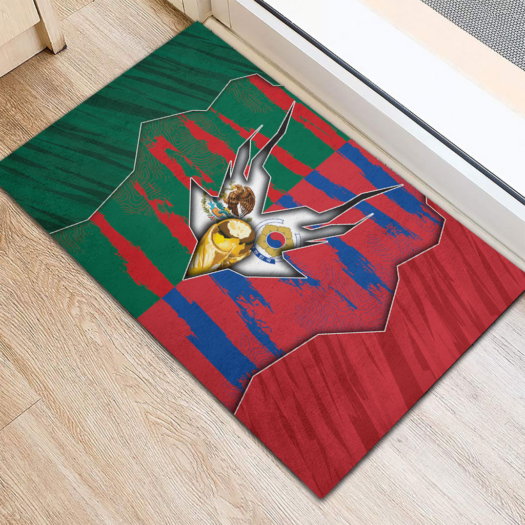 Mexico And Korean Football Rubber Doormat Split Flag Golden Trophy Grunge