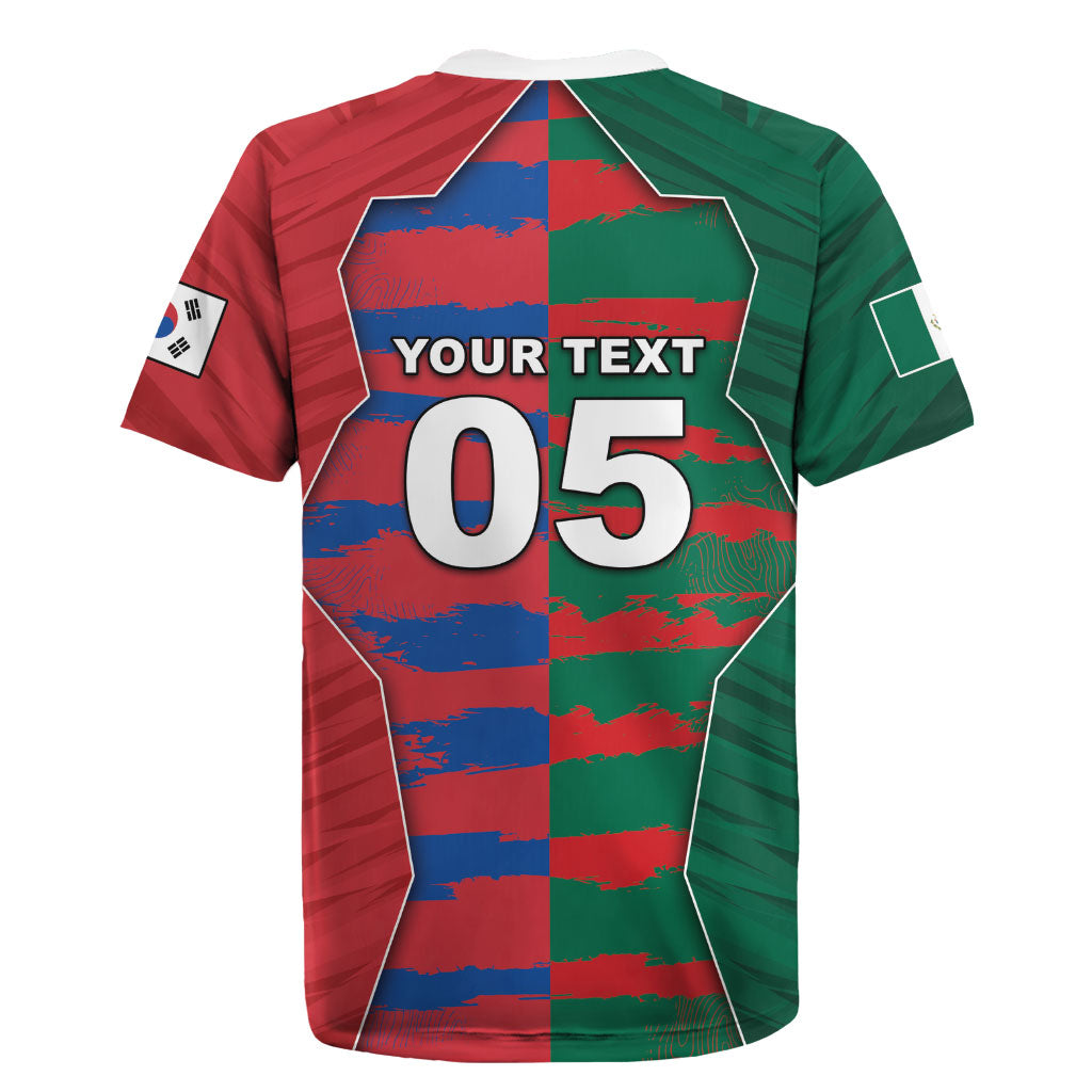 Custom Mexico And Korean Football Rugby Jersey Split Flag Golden Trophy Grunge