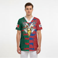 Custom Mexico And Korean Football Scrub Top Split Flag Golden Trophy Grunge