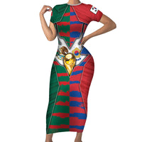 Custom Mexico And Korean Football Short Sleeve Bodycon Dress Split Flag Golden Trophy Grunge