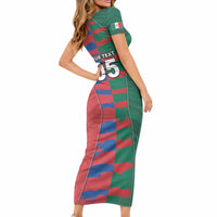 Custom Mexico And Korean Football Short Sleeve Bodycon Dress Split Flag Golden Trophy Grunge DT05