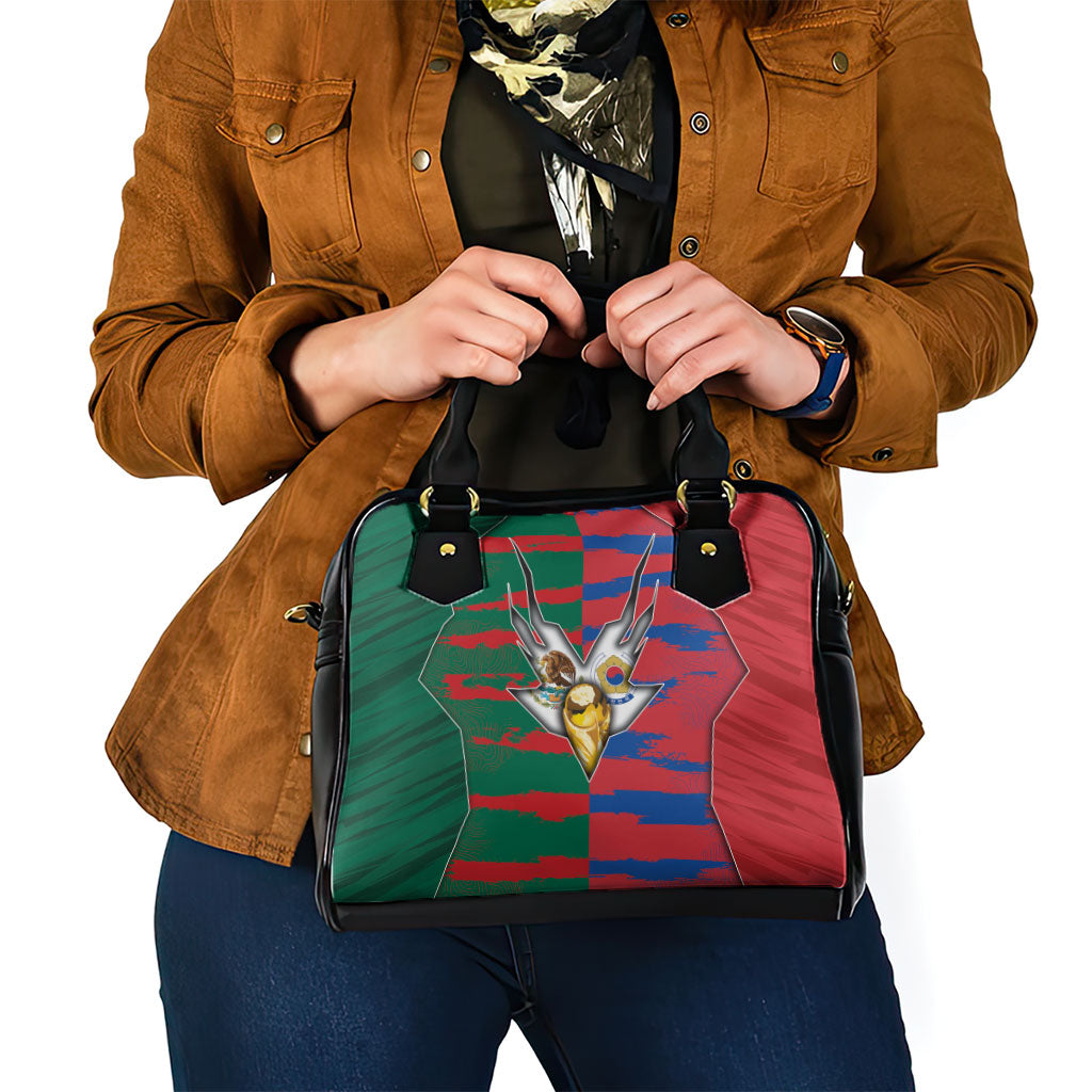Mexico And Korean Football Shoulder Handbag Split Flag Golden Trophy Grunge