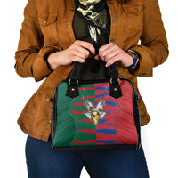 Mexico And Korean Football Shoulder Handbag Split Flag Golden Trophy Grunge
