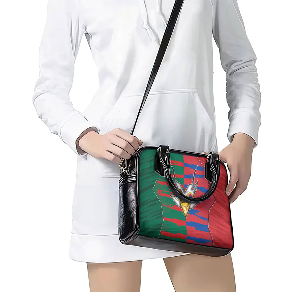Mexico And Korean Football Shoulder Handbag Split Flag Golden Trophy Grunge