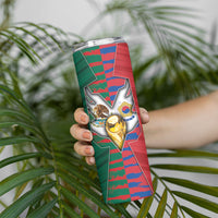 Custom Mexico And Korean Football Skinny Tumbler Split Flag Golden Trophy Grunge
