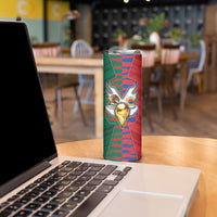 Custom Mexico And Korean Football Skinny Tumbler Split Flag Golden Trophy Grunge