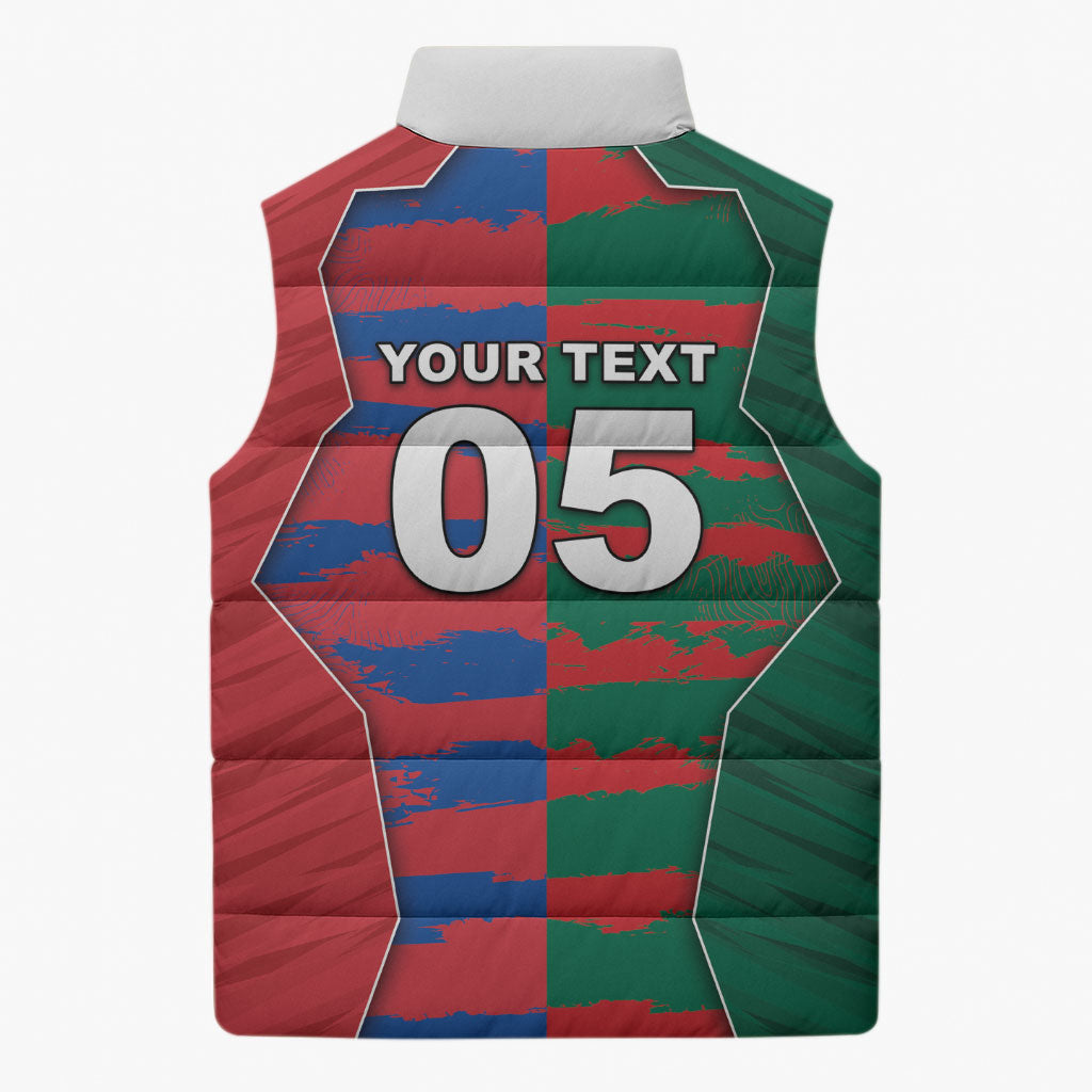 Custom Mexico And Korean Football Sleeveless Puffer Jacket Split Flag Golden Trophy Grunge