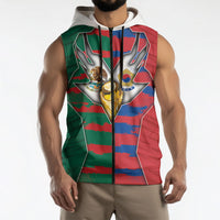 Custom Mexico And Korean Football Sleeveless Zip Hoodie Split Flag Golden Trophy Grunge