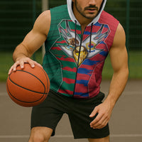 Custom Mexico And Korean Football Sleeveless Zip Hoodie Split Flag Golden Trophy Grunge