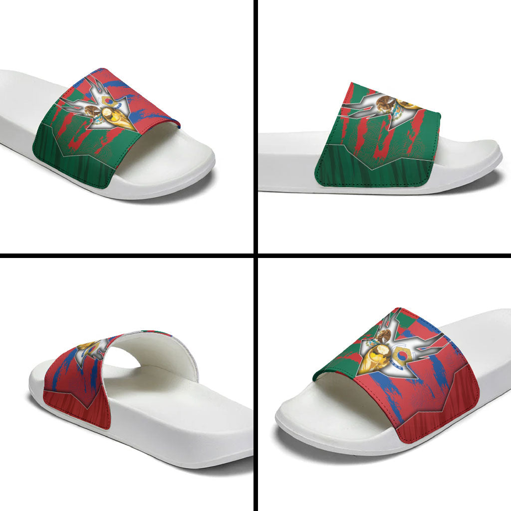 Mexico And Korean Football Slide Sandals Split Flag Golden Trophy Grunge