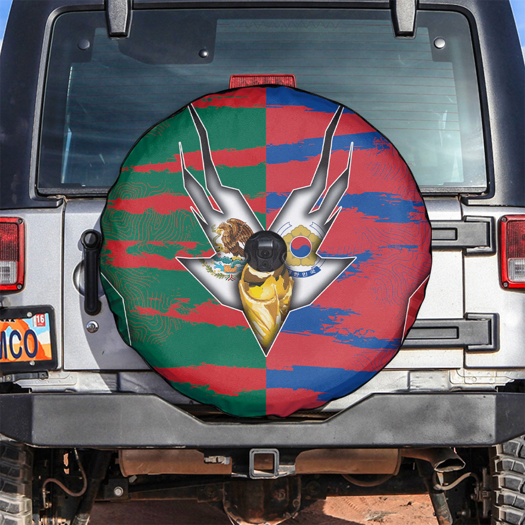 Mexico And Korean Football Spare Tire Cover Split Flag Golden Trophy Grunge
